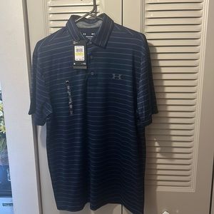 UnderArmor Blue Short Sleeve Striped Polo Shirt.
